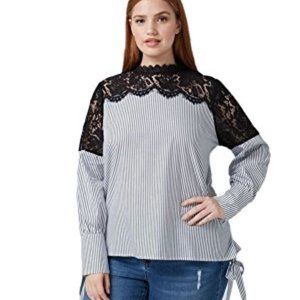 Lane Bryant Striped long Sleeve Top with lace